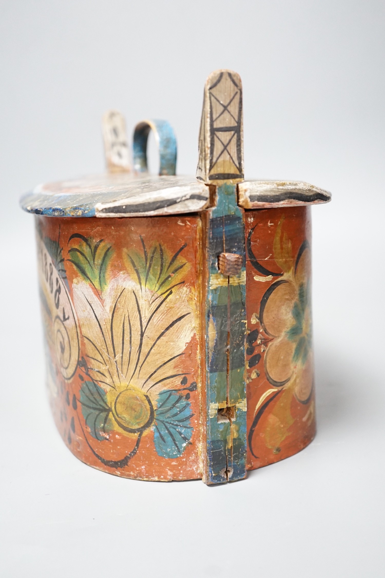 A 19th-century Norwegian painted Birchwood marriage casket 30cm